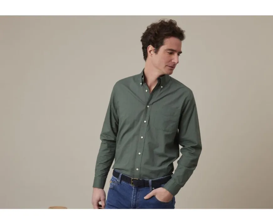 Camisa de lino y algodón Verde oscuro Colten-Bexley Best Sale