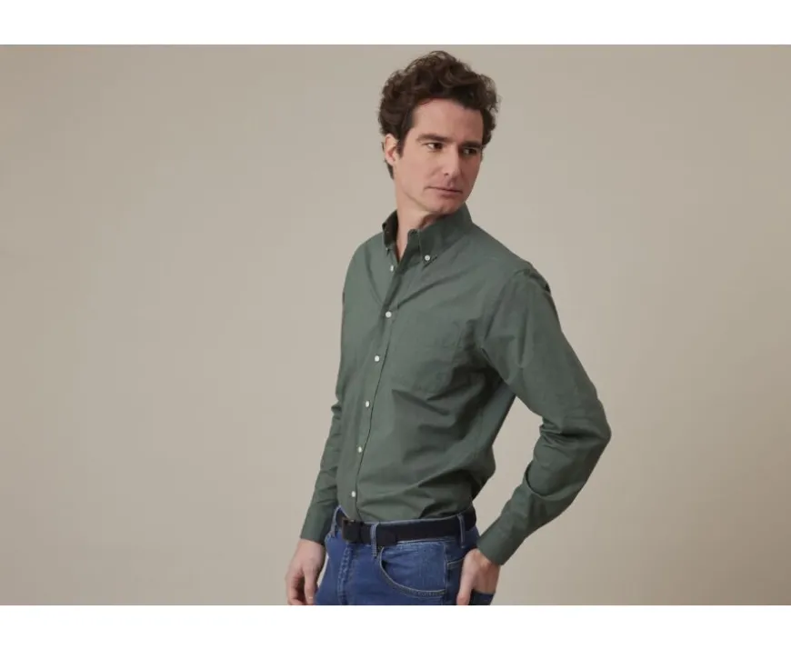 Camisa de lino y algodón Verde oscuro Colten-Bexley Best Sale