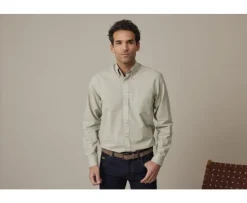 Camisa de lino y algodón Verde tila Colten-Bexley Fashion