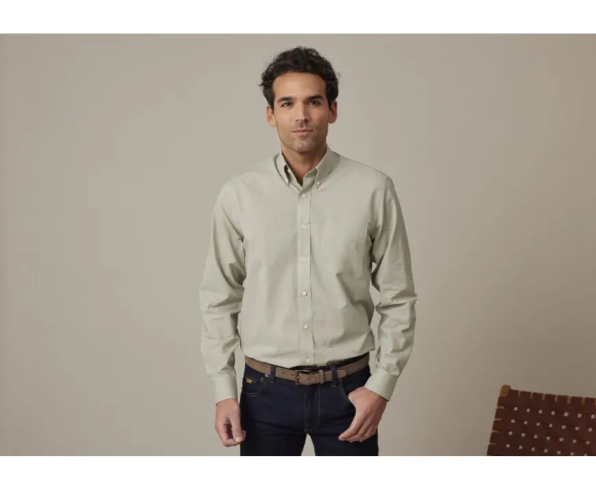 Camisa de lino y algodón Verde tila Colten-Bexley Fashion
