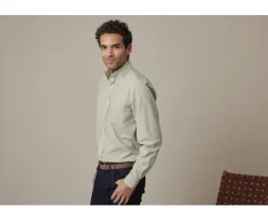 Camisa de lino y algodón Verde tila Colten-Bexley Fashion
