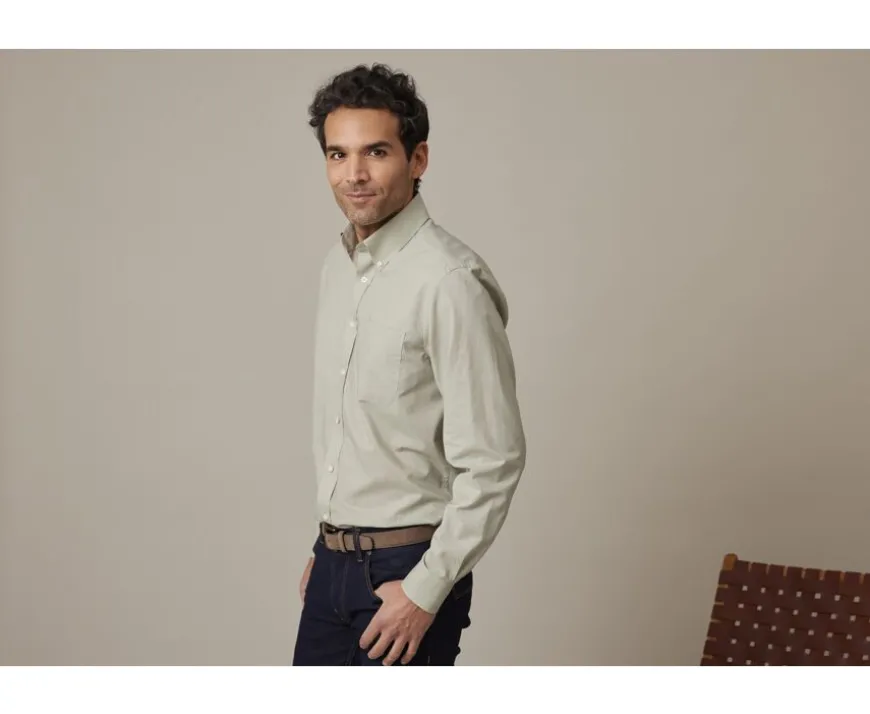 Camisa de lino y algodón Verde tila Colten-Bexley Fashion