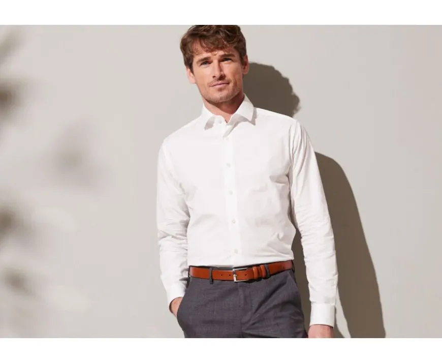 Camisa de popelina de algodón blanca - Cuello francés Louis Classic-Bexley Store