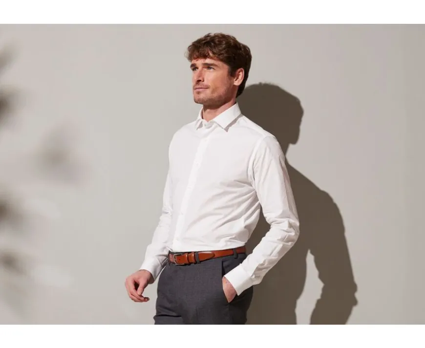 Camisa de popelina de algodón blanca - Cuello francés Louis Classic-Bexley Store