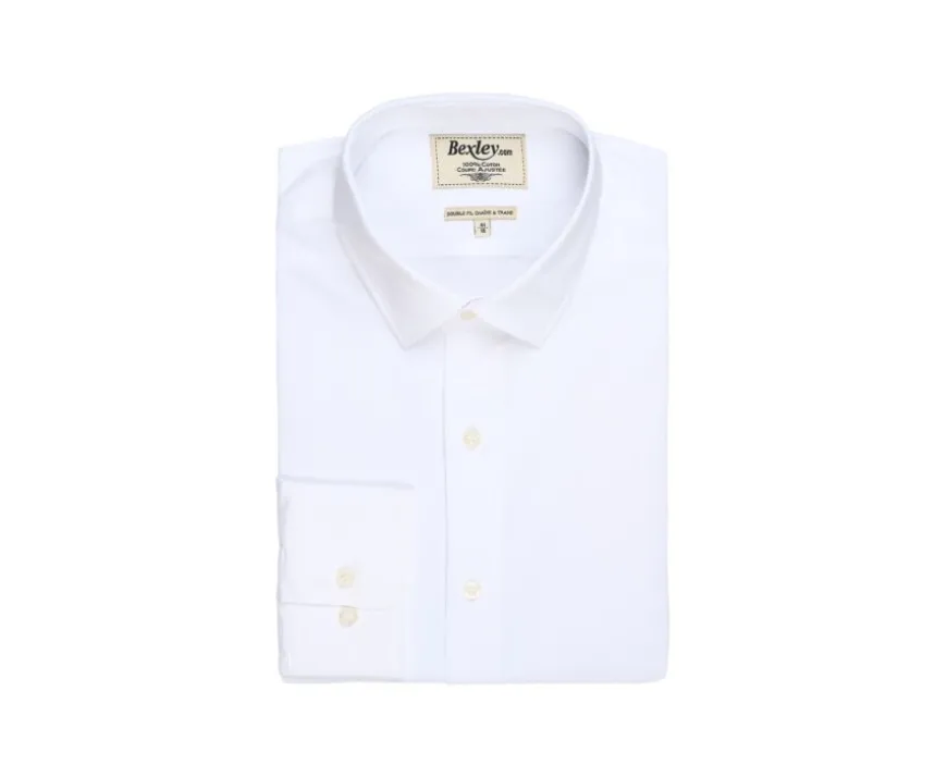 Camisa de popelina de algodón blanca - Cuello francés Louis Classic-Bexley Store