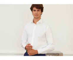 Camisa de popelina de algodón blanca - Cuello italiano Ludovico Classic-Bexley Discount