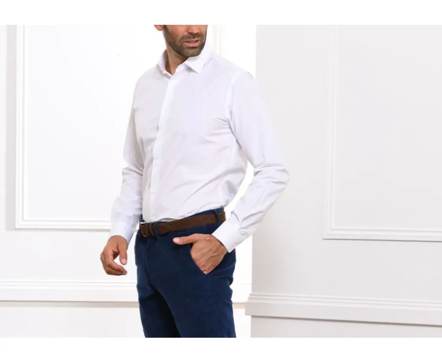 Camisa de popelina de algodón blanca - Cuello francés Louis-Bexley Fashion