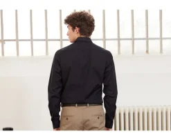 Camisa de popelina de algodón negra - Cuello francés Louis-Bexley Online