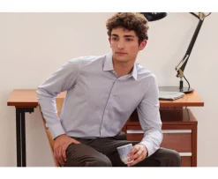 Camisa de sarga blanca con cuadro Azul Océano Martinien-Bexley Discount