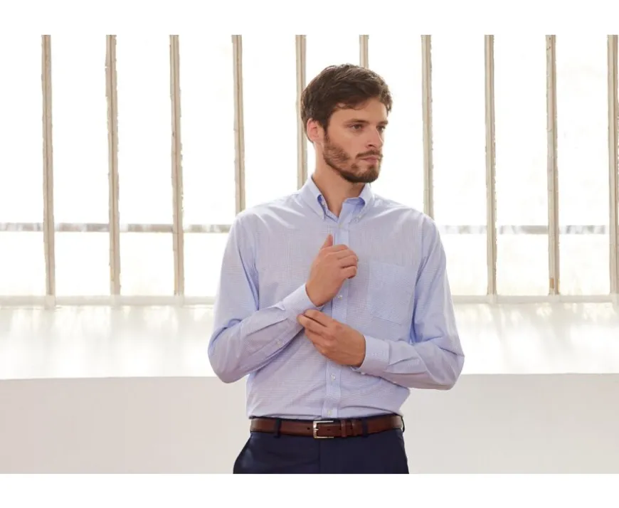 Camisa de sarga Blanco con pequeños cuadros Azul Stellan-Bexley Hot