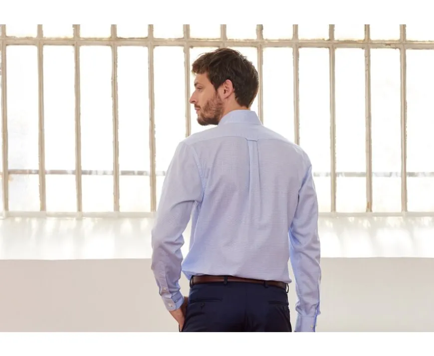 Camisa de sarga Blanco con pequeños cuadros Azul Stellan-Bexley Hot