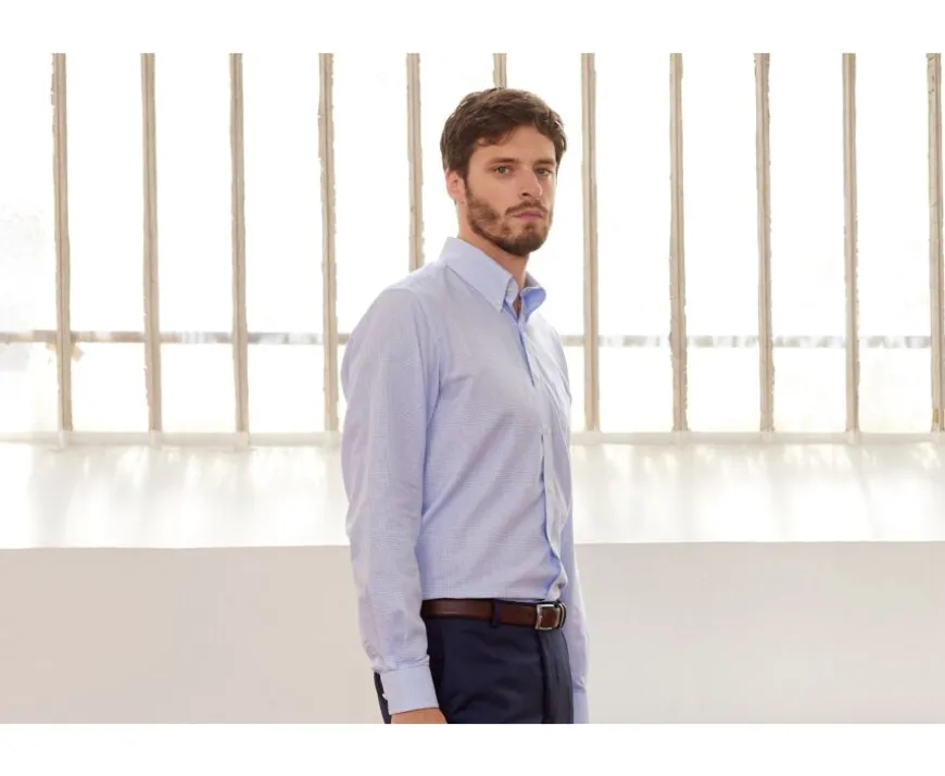 Camisa de sarga Blanco con pequeños cuadros Azul Stellan-Bexley Hot