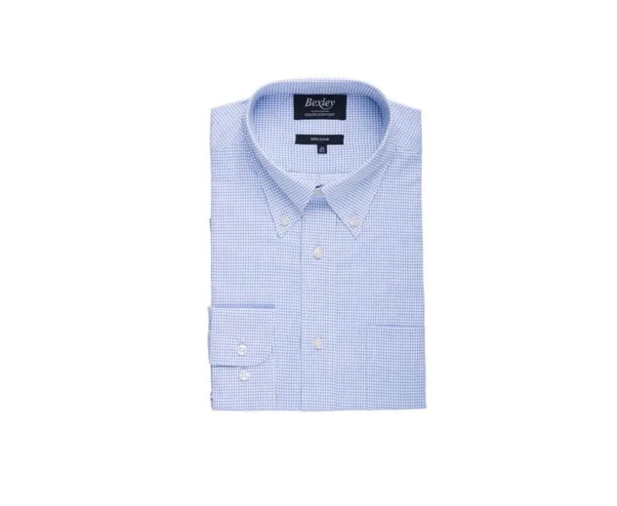 Camisa de sarga Blanco con pequeños cuadros Azul Stellan-Bexley Hot
