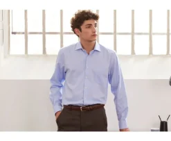 Camisa de sarga de algodón Azul - Cuello italiano Claudio-Bexley Store