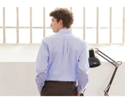 Camisa de sarga de algodón Azul - Cuello italiano Claudio-Bexley Store