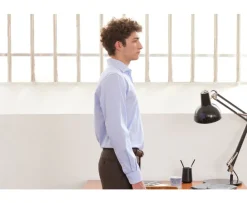 Camisa de sarga de algodón Azul - Cuello italiano Claudio-Bexley Store