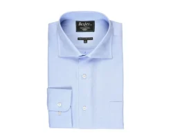 Camisa de sarga de algodón Azul - Cuello italiano Claudio-Bexley Store