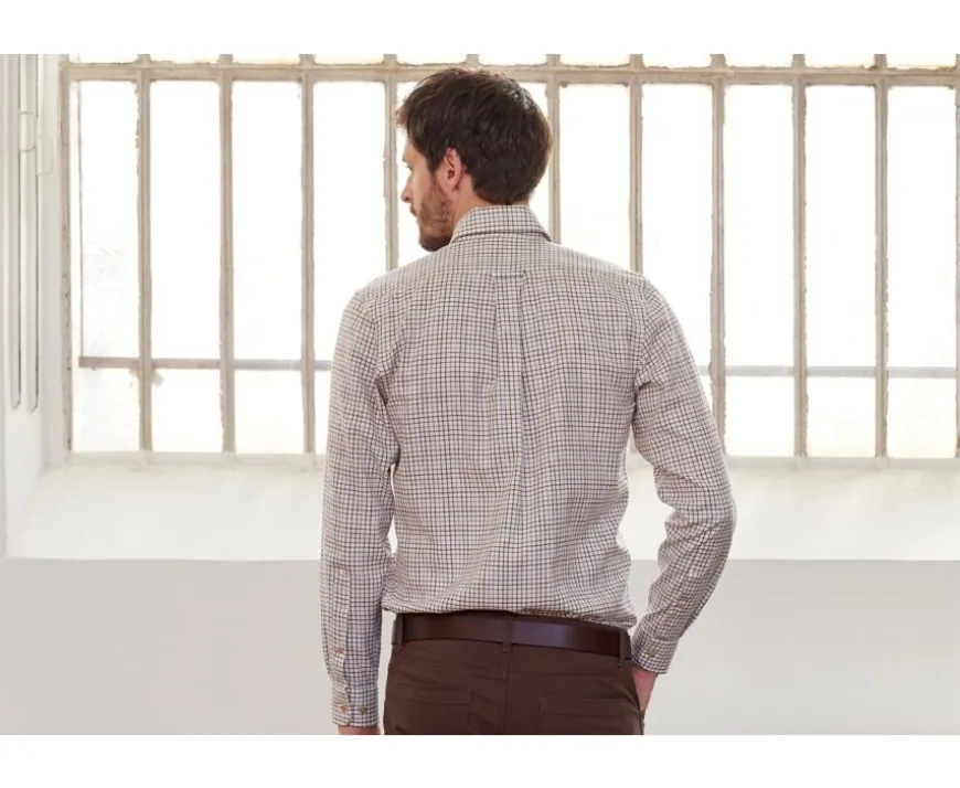 Camisa de sarga de cuadros Beis - Bolsillo en el pecho Benetth-Bexley Online
