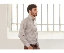 Camisa de sarga de cuadros Beis - Bolsillo en el pecho Benetth-Bexley Online
