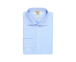 Camisa de sarga de espiga azul - Cuello italiano Luigi-Bexley Shop
