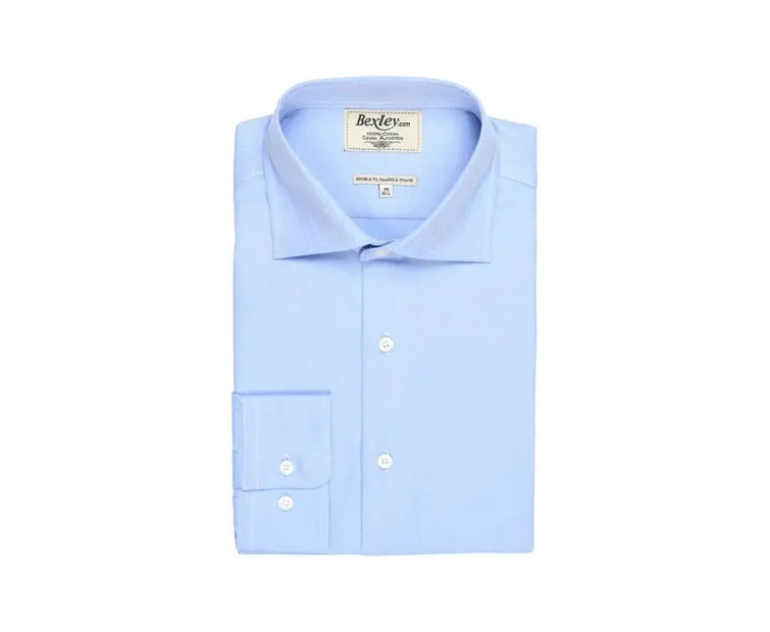 Camisa de sarga de espiga azul - Cuello italiano Luigi-Bexley Shop
