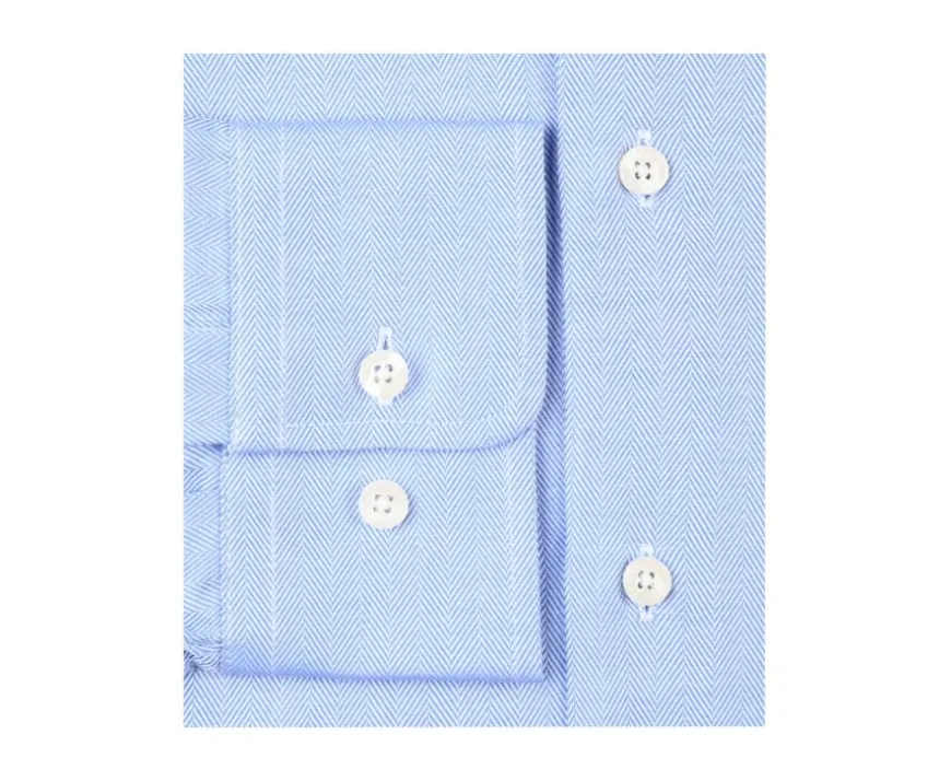 Camisa de sarga de espiga azul - Cuello italiano Luigi-Bexley Shop