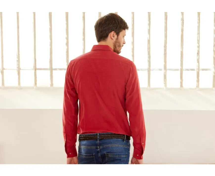 Camisa de terciopelo Coral Oscuro - Cuello americano Wayne-Bexley Shop