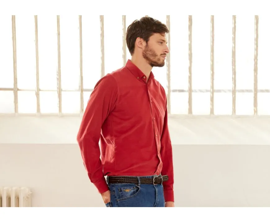 Camisa de terciopelo Coral Oscuro - Cuello americano Wayne-Bexley Shop