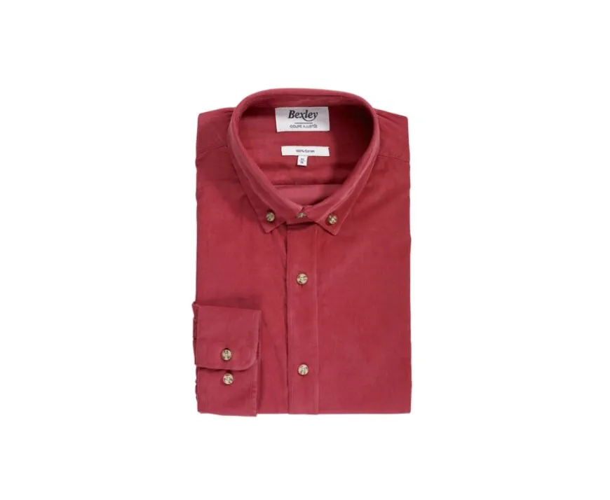 Camisa de terciopelo Coral Oscuro - Cuello americano Wayne-Bexley Shop