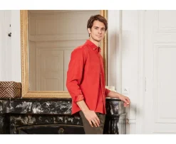 Camisa de terciopelo Rojo fuego  - Cuello americano Wayne-Bexley Store
