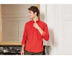 Camisa de terciopelo Rojo fuego  - Cuello americano Wayne-Bexley Store