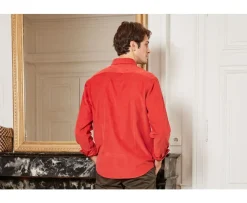Camisa de terciopelo Rojo fuego  - Cuello americano Wayne-Bexley Store