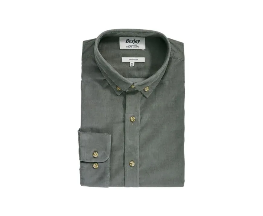 Camisa de terciopelo Verde tila - Cuello americano Wayne-Bexley Cheap