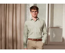 Camisa lisa de lino algodón Verde tila Silbert-Bexley Fashion