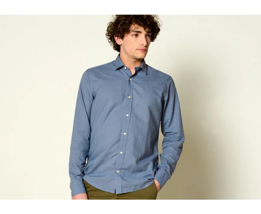 Camisa lisa de lino de algodón Azul Tormenta Silbert-Bexley Best