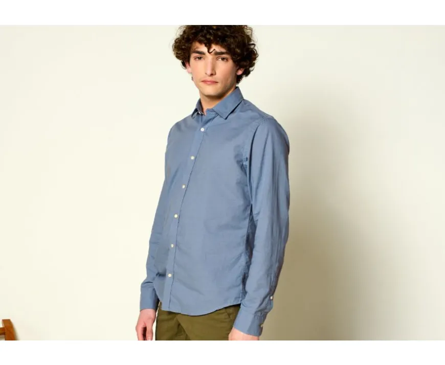 Camisa lisa de lino de algodón Azul Tormenta Silbert-Bexley Best
