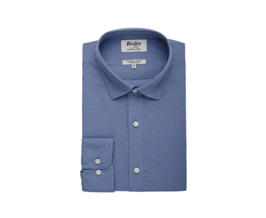 Camisa lisa de lino de algodón Azul Tormenta Silbert-Bexley Best