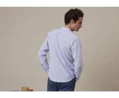 Camisa lisa de lino de algodón Azul océano y Blanco Elibert-Bexley Shop