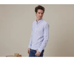 Camisa lisa de lino de algodón Azul océano y Blanco Elibert-Bexley Shop