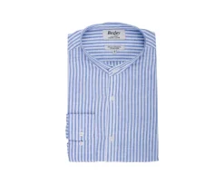 Camisa lisa de lino de algodón Azul océano y Blanco Elibert-Bexley Shop