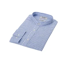 Camisa lisa de lino de algodón Azul océano y Blanco Elibert-Bexley Shop