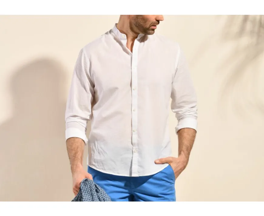 Camisa lisa de lino de algodón blanco Elibert-Bexley Cheap