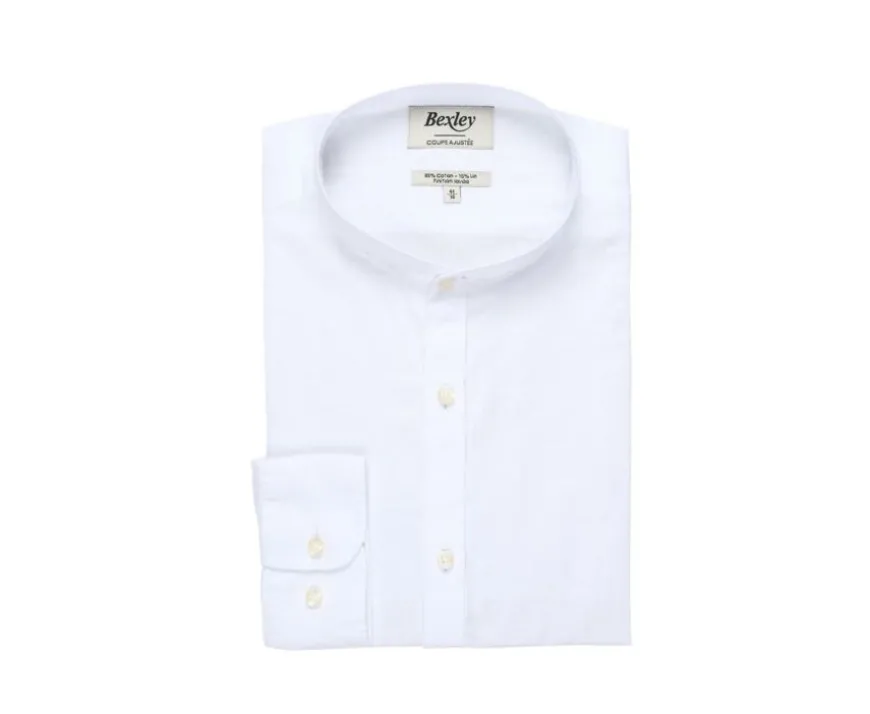 Camisa lisa de lino de algodón blanco Elibert-Bexley Cheap