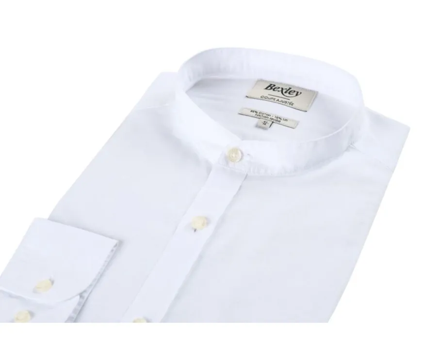 Camisa lisa de lino de algodón blanco Elibert-Bexley Cheap