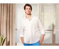 Camisa lisa de lino de algodón Blanco Silbert-Bexley Outlet