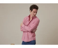 Camisa lisa de lino de algodón Chambray Rojo Silbert-Bexley Fashion