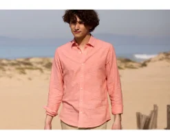 Camisa lisa de lino de algodón Chambray Naranjo Silbert-Bexley Online