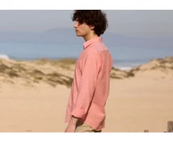 Camisa lisa de lino de algodón Chambray Naranjo Silbert-Bexley Online