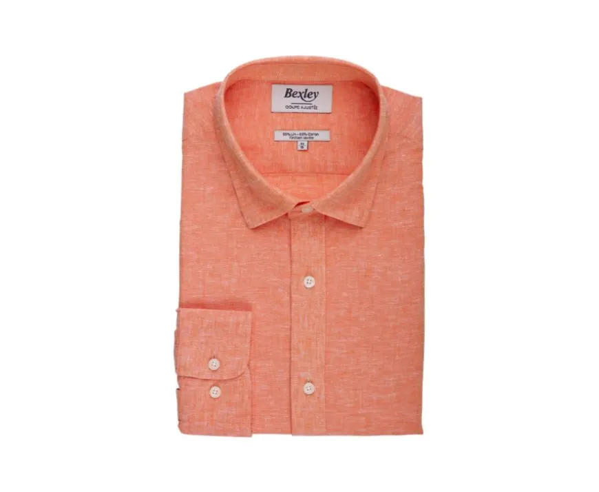 Camisa lisa de lino de algodón Chambray Naranjo Silbert-Bexley Online