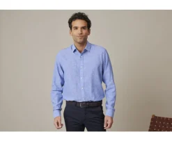 Camisa lisa de lino de algodón Chambray Azul & Océano Silbert-Bexley Shop